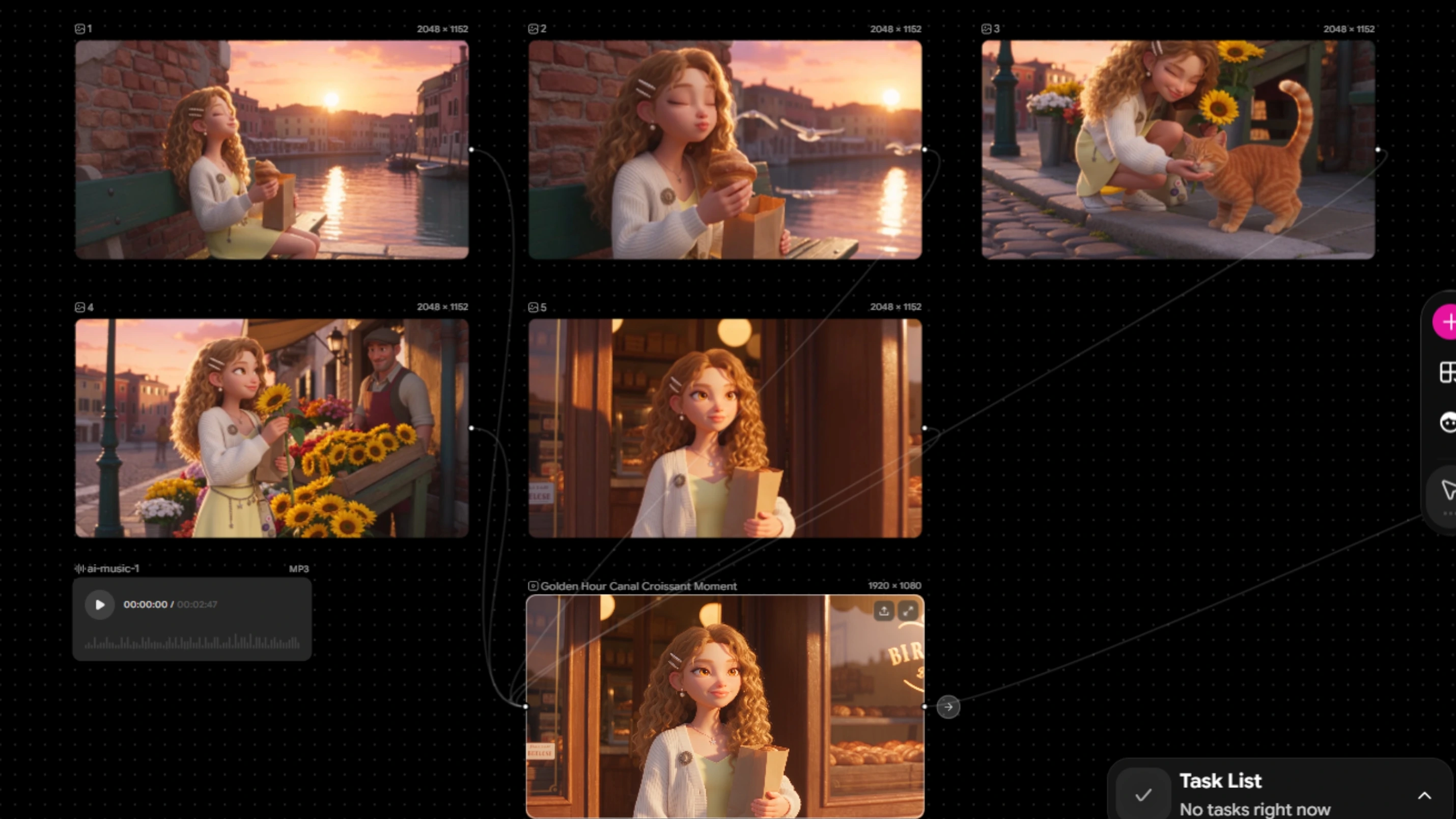 OiiOii Canvas with connected storyboard shots